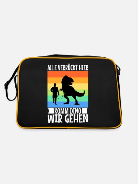 Alle verrückt hier komm Dino wir gehen - Retro Tasche - Schwarz/Gold