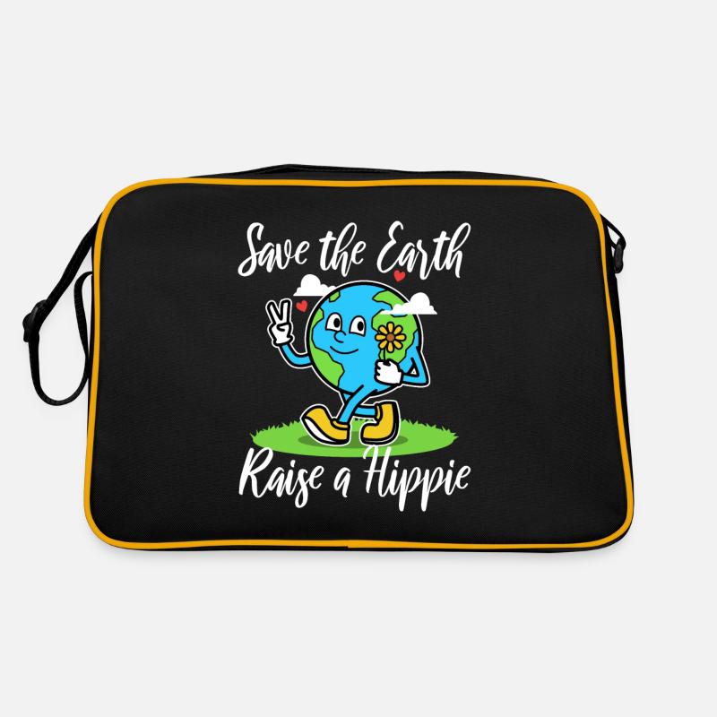 Save The Earth Raise A Hippie - Retro Tasche - Schwarz/Gold
