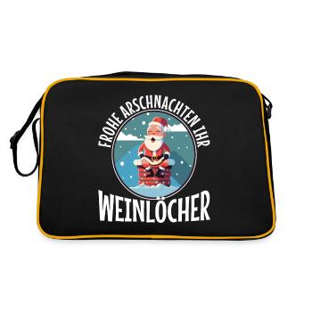 Frohe Arschnachten ihr Weinlöcher - Retro Tasche - Schwarz/Gold - Hinten