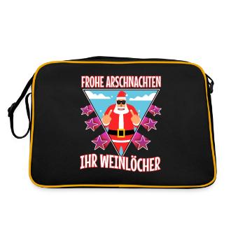 Frohe Arschnachten ihr Weinlöcher - Retro Tasche - Schwarz/Gold - Hinten