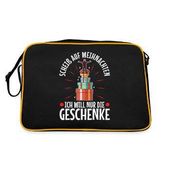 Scheiß auf Weihnachten ich will nur die Geschenke - Retro Tasche - Schwarz/Gold - Hinten