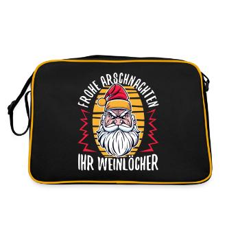 Frohe Arschnachten ihr Weinlöcher - Retro Tasche - Schwarz/Gold - Hinten