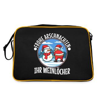 Frohe Arschnachten ihr Weinlöcher - Retro Tasche - Schwarz/Gold - Hinten