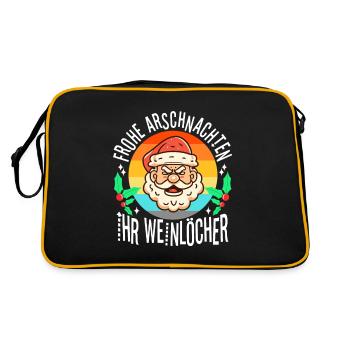 Frohe Arschnachten ihr Weinlöcher - Retro Tasche - Schwarz/Gold - Hinten
