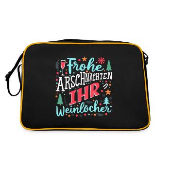 Frohe Arschnachten ihr Weinlöcher - Retro Tasche - Schwarz/Gold - Hinten