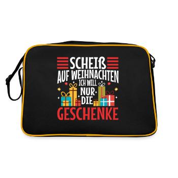 Scheiß auf Weihnachten ich will nur die Geschenke - Retro Tasche - Schwarz/Gold - Hinten