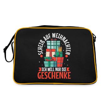 Scheiß auf Weihnachten ich will nur die Geschenke - Retro Tasche - Schwarz/Gold - Hinten