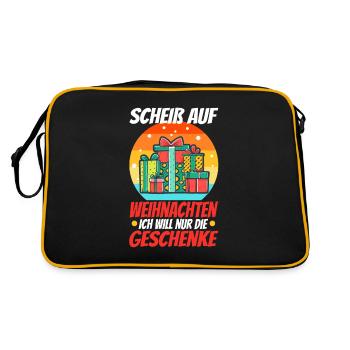Scheiß auf Weihnachten ich will nur die Geschenke - Retro Tasche - Schwarz/Gold - Hinten