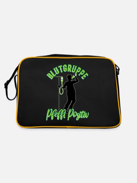 Blutgruppe Pfeffi Positiv - Retro Tasche - Schwarz/Gold - Hinten