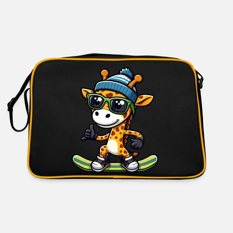 Snowboard Giraffe, Wintersport Tier Retro Tasche