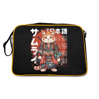 Samurai Cat Kawaii Japanese Ninja Cat - Retro Bag - black/gold - Back