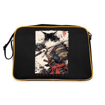Samurai Cat Kawaii Japanese Ninja Cat - Retro Bag - black/gold - Back
