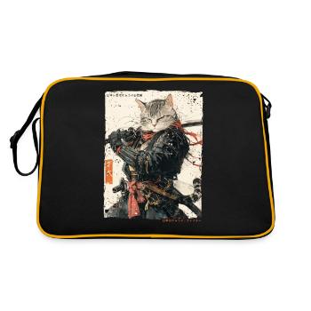 Samurai Cat Kawaii Japanese Ninja Cat - Retro Bag - black/gold - Back