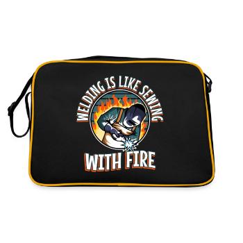 Welding is like sewing with fire - Retro Tasche - Schwarz/Gold - Hinten