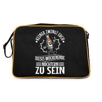 Keiner zwingt euch Wochenende nüchtern sein - Retro Tasche - Schwarz/Gold - Hinten