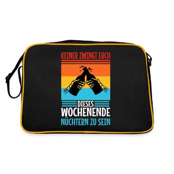 Keiner zwingt euch Wochenende nüchtern sein - Retro Tasche - Schwarz/Gold - Hinten