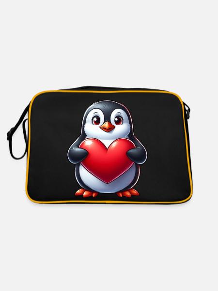 Pingouin amoureux Coeur Saint-Valentin - Sac Retro - noir/or - Dos