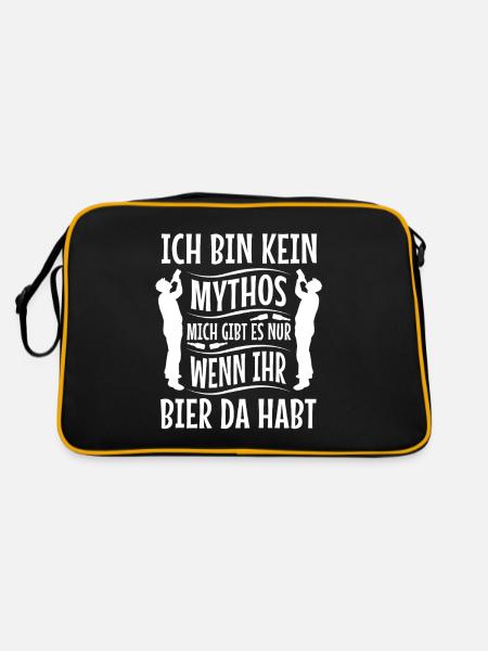 Kein Mythos mich gibt es nur wenn ihr Bier da habt - Retro Tasche - Schwarz/Gold - Hinten