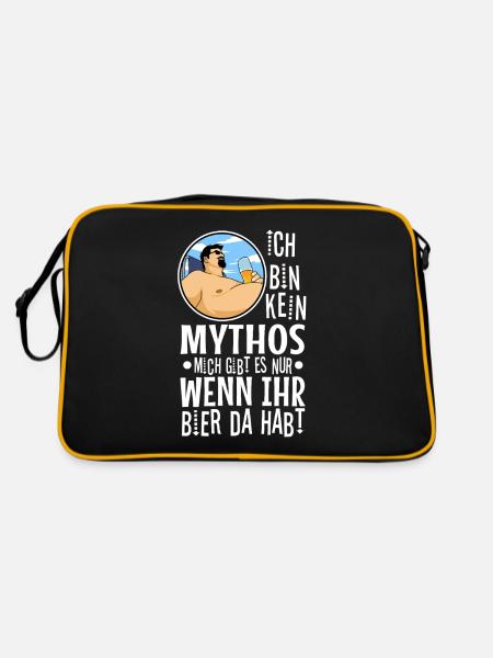 Kein Mythos mich gibt es nur wenn ihr Bier da habt - Retro Tasche - Schwarz/Gold - Hinten