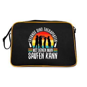 Freunde sind Therapeuten mit denen man saufen kann - Retro Tasche - Schwarz/Gold - Hinten