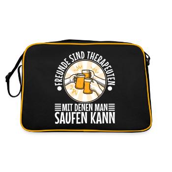 Freunde sind Therapeuten mit denen man saufen kann - Retro Tasche - Schwarz/Gold - Hinten