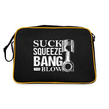 Lustiges Sprichwort saugt Squeeze Bang Schlag für - Retro Tasche - Schwarz/Gold - Hinten