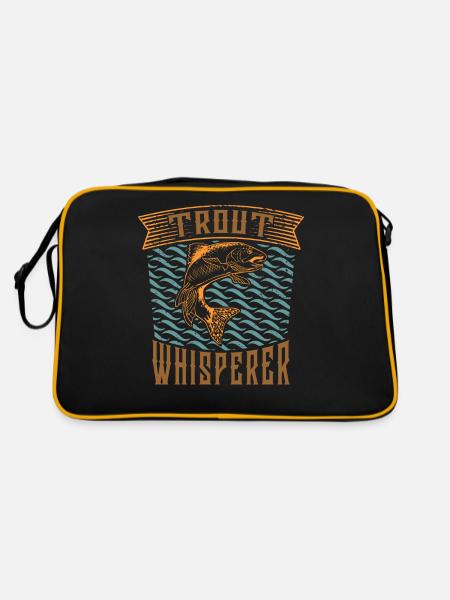 Trout Whisperer - Cooles Forellen Angler - Retro Tasche - Schwarz/Gold - Hinten