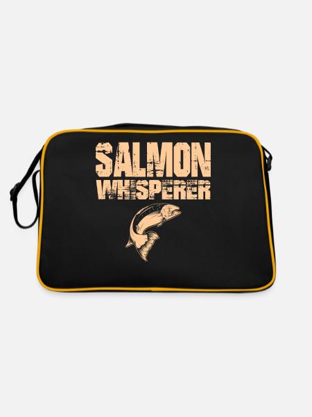 Salmon Whisperer - Lustiges Spinnfischen Fliegen - Retro Tasche - Schwarz/Gold - Hinten