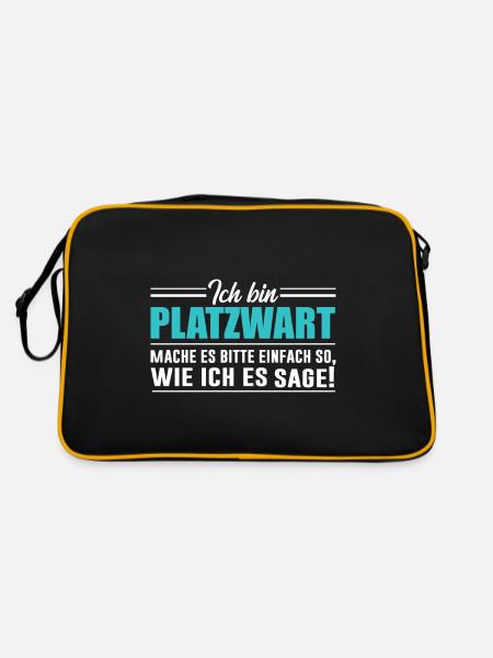 Platzwart Hausmeister Fußball Geschenk Idee lustig - Retro Tasche - Schwarz/Gold - Hinten