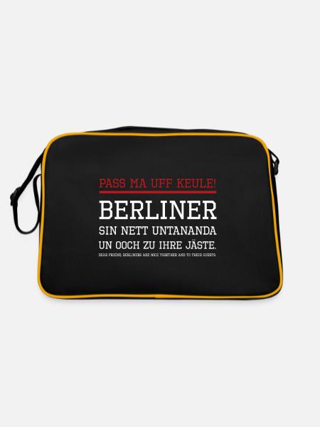 Berlin berlinerisch pass auf keule lustiger Spruch - Retro Tasche - Schwarz/Gold - Hinten