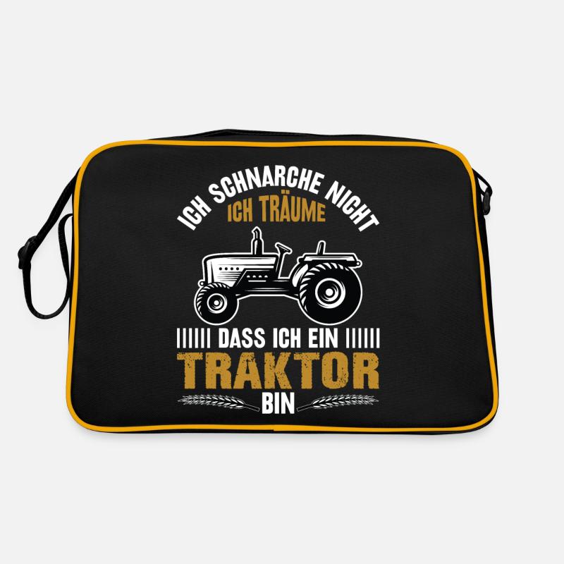 Ich schnarche nicht Traktor Trecker lustig Spruch - Retro Tasche - Schwarz/Gold