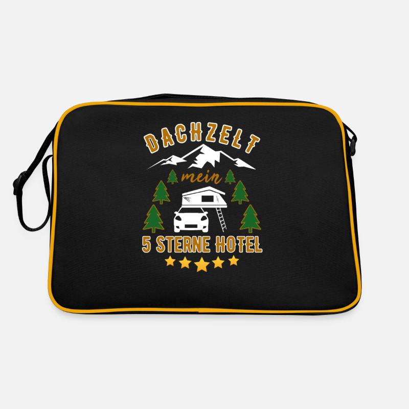 Dachzelt Mein 5 Sterne Hotel Camping Urlaub Spruch - Retro Tasche - Schwarz/Gold