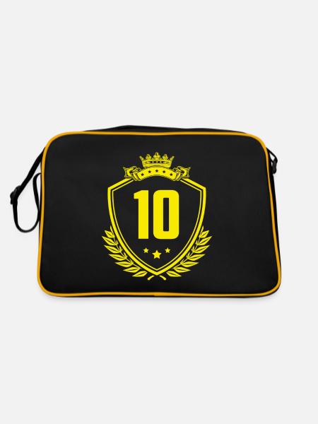 10 Zahl Wappen - Retro Tasche - Schwarz/Gold - Hinten