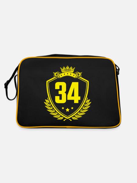34 Zahl Wappen - Retro Tasche - Schwarz/Gold - Hinten