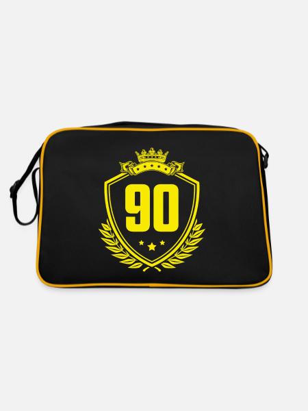 90 Zahl Wappen - Retro Tasche - Schwarz/Gold - Hinten