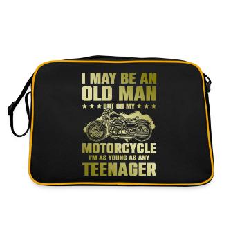 Motorrad alter mann - Retro Tasche - Schwarz/Gold - Hinten
