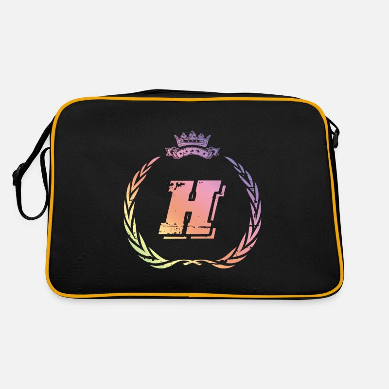 H Buchstabe Kranz - Retro Tasche - Schwarz/Gold