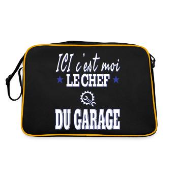 Ici c'est moi le chef du garage. Humour mécanicien - Sac Retro - noir/or - Dos