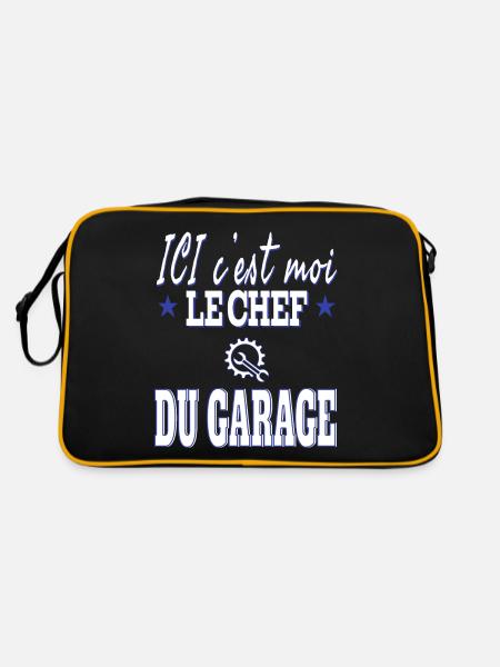 Ici c'est moi le chef du garage. Humour mécanicien - Sac Retro - noir/or - Dos