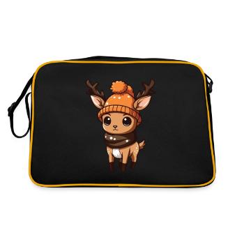 Reh Geweih Winter Comic - Retro Tasche - Schwarz/Gold - Hinten