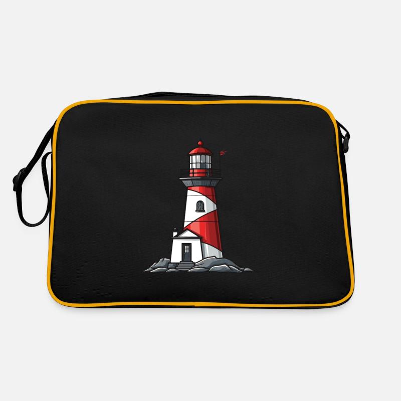 Leuchtturm Küste - Retro Tasche - Schwarz/Gold