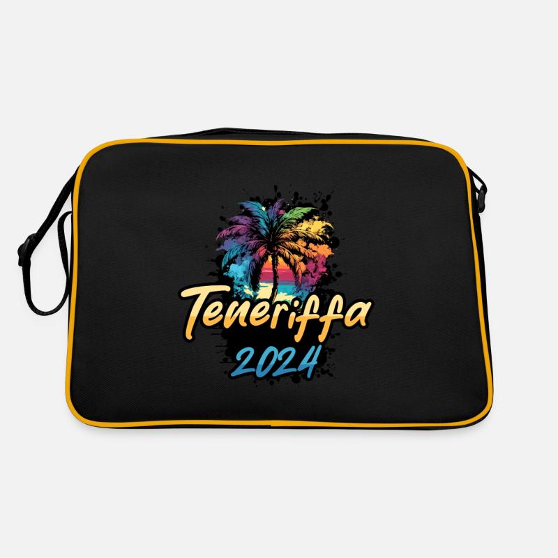 Teneriffa 2024 Palmen Bunt - Retro Tasche - Schwarz/Gold
