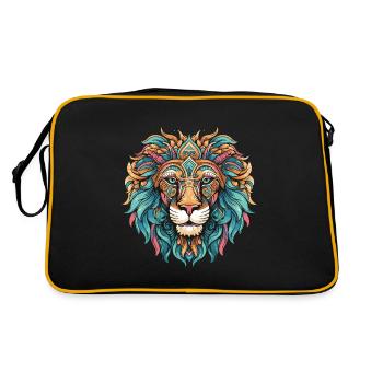 Löwe Porträt Kopf Bunt - Retro Tasche - Schwarz/Gold - Hinten