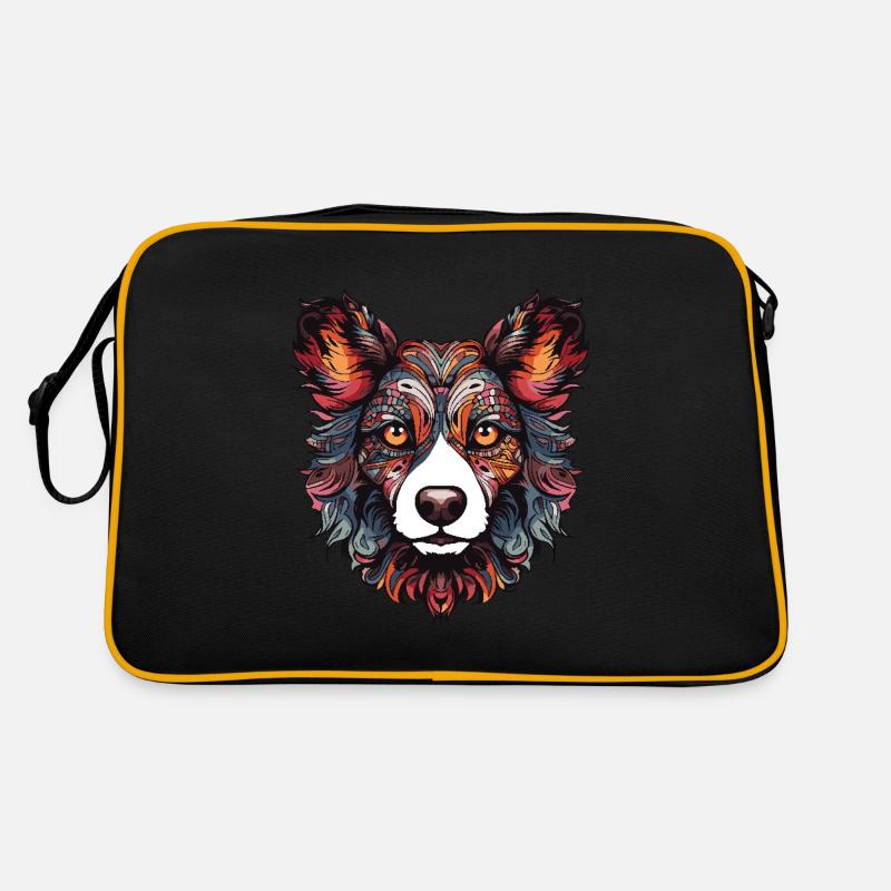 Border Collie Dog Portrait Head Retro Bag