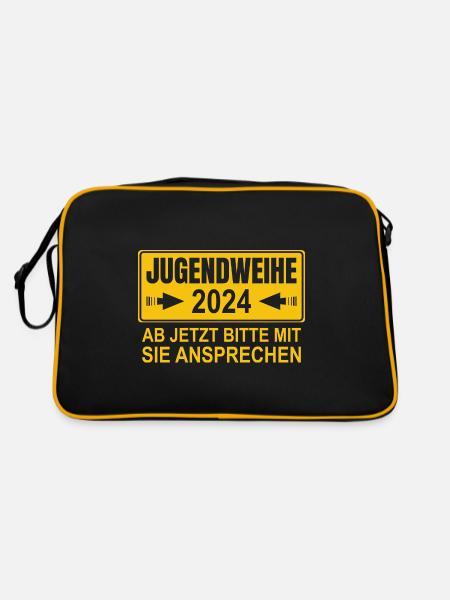 Jugendweihe 2024 Ab Jetzt Bitte Mit Sie Ansprechen - Retro Tasche - Schwarz/Gold - Hinten