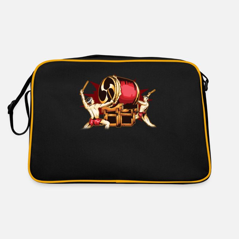 MaleTaiko Drummers Mitsudomoe Grafikdesign - Retro Tasche - Schwarz/Gold