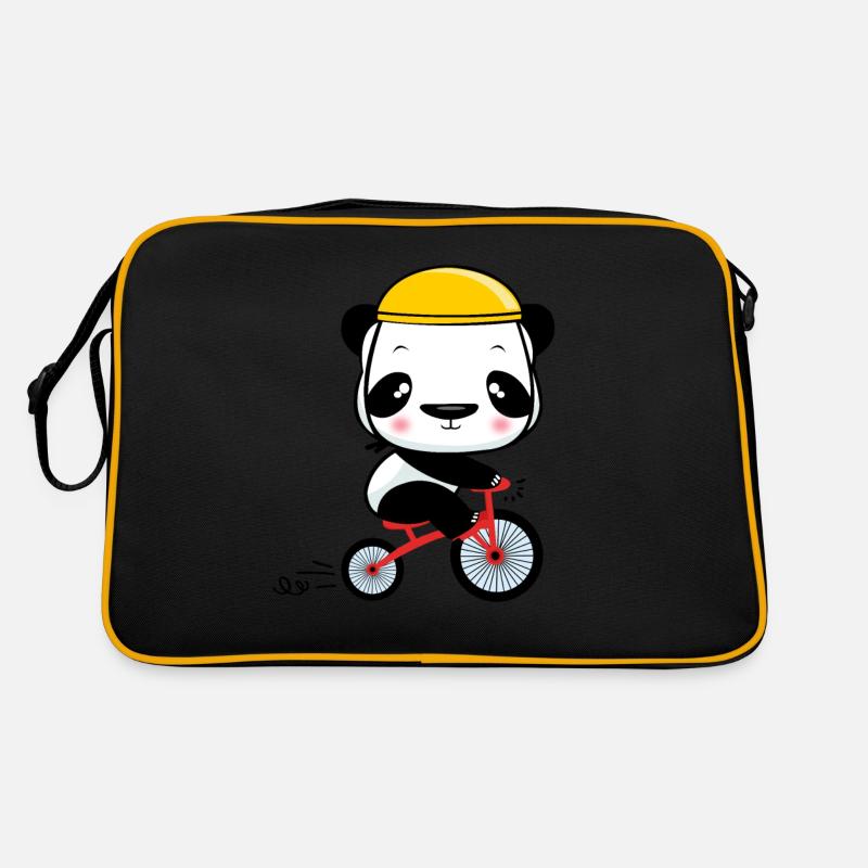Panda bear with bicycle Retro Bag