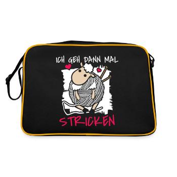 Lustiges Ich Geh Dann Mal Stricken Schaf Geschenk - Retro Tasche - Schwarz/Gold - Hinten