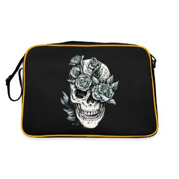 Totenkopf Schädel Skull mit Blumen Geschenkidee - Retro Tasche - Schwarz/Gold - Hinten