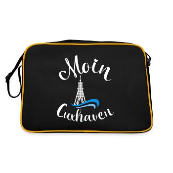 Moin Cuxhaven mit Anker für Strandurlaub an Küste - Retro Tasche - Schwarz/Gold - Hinten